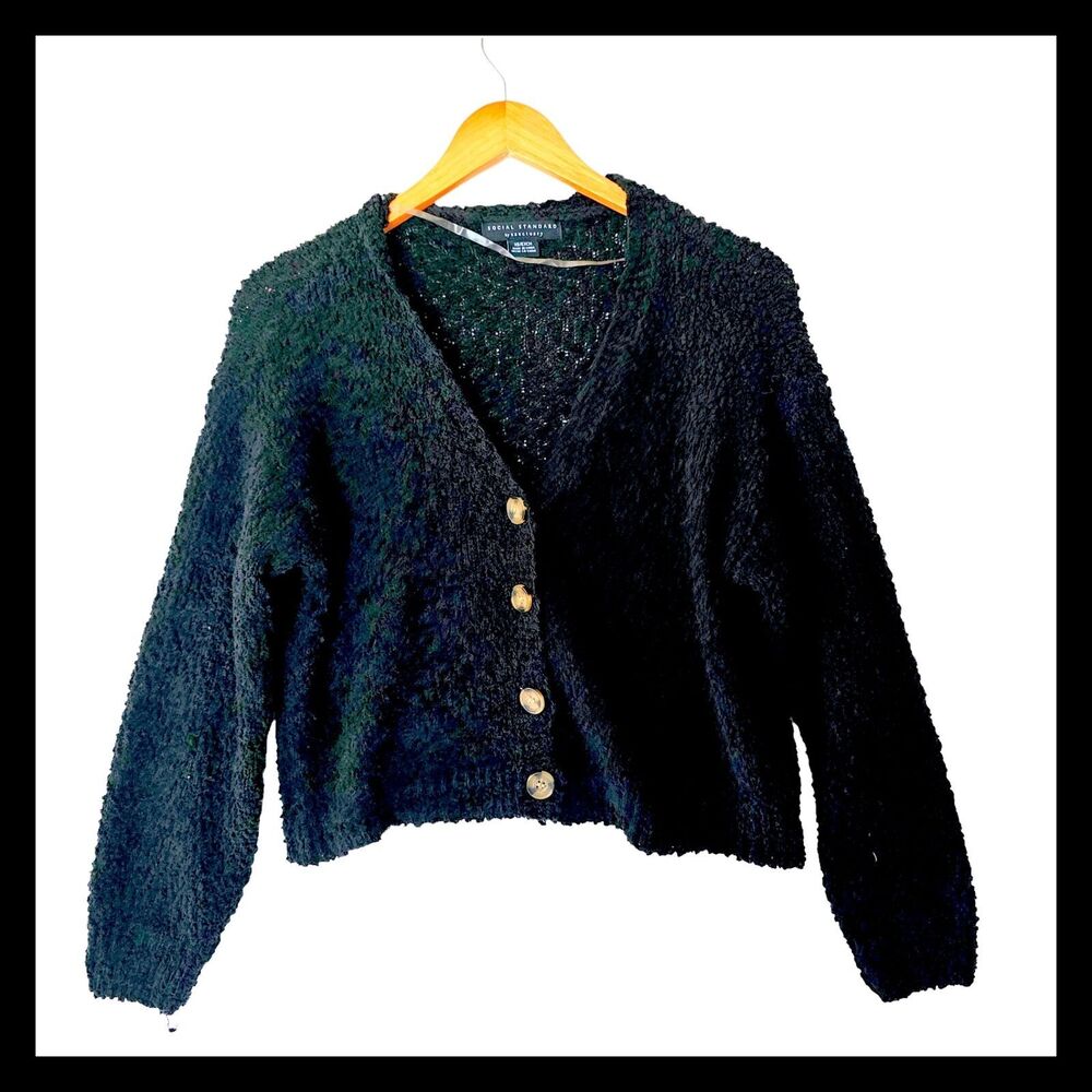 SOCIAL STANDARD by Sanctuary Chenille Soft  Cardigan Black Size XS‎ Oversized